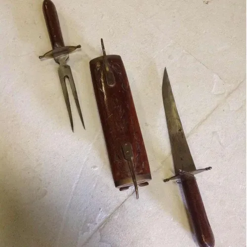 Period Meat Carvery Set with Wooden Handles and Wooden Sheath