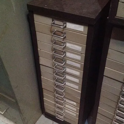 Brown and Cream Bisley 15 Drawer Filing Cabinet Period