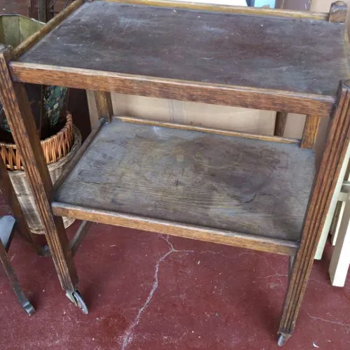 well-worn wood tea trolley