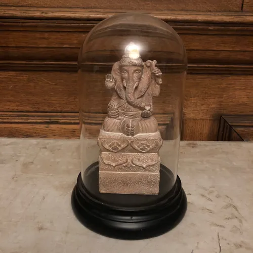 Hindu Ganesh Elephant Ornament in Glass Bell Jar