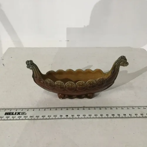 Glazed ceramic Viking longboat ornament