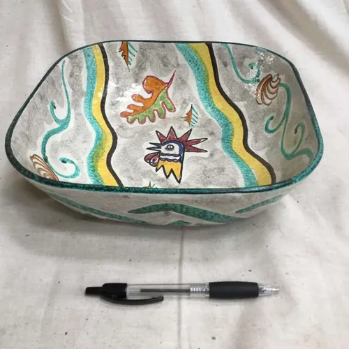 Colourful Painted Square Bowl (Geometric Chicken) 