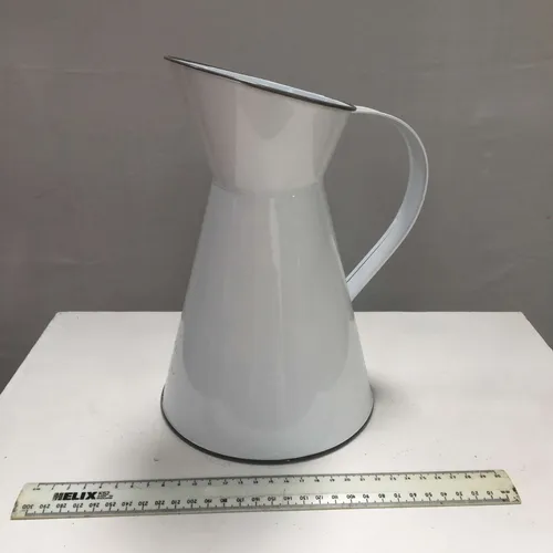 White with Black Trim Enamel Jug