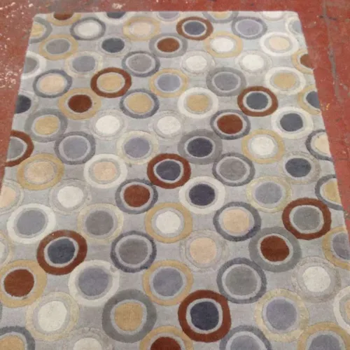 Grey Rug with Red/Blue/White/Tan Circles