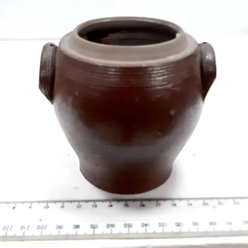 Dark brown stoneware pot with handles