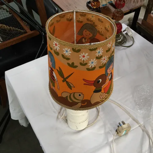 White Table Lamp with Period Orange Children’s Lampshade