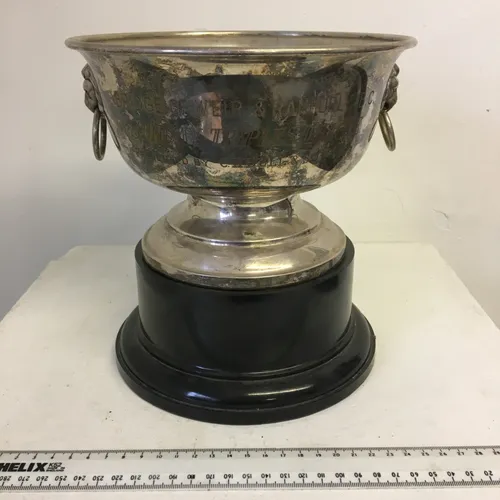Large Silver Metal Trophy on Black Base