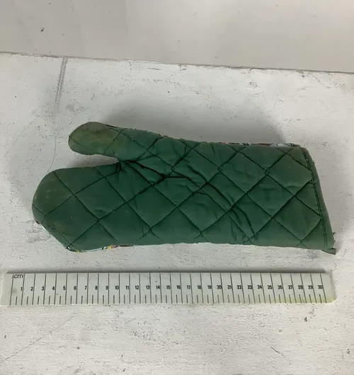 Green Oven Gloves with Scenic Pattern