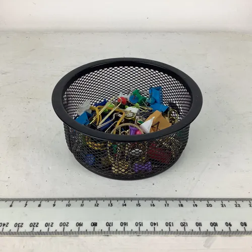 Round black shallow mesh stationary pot