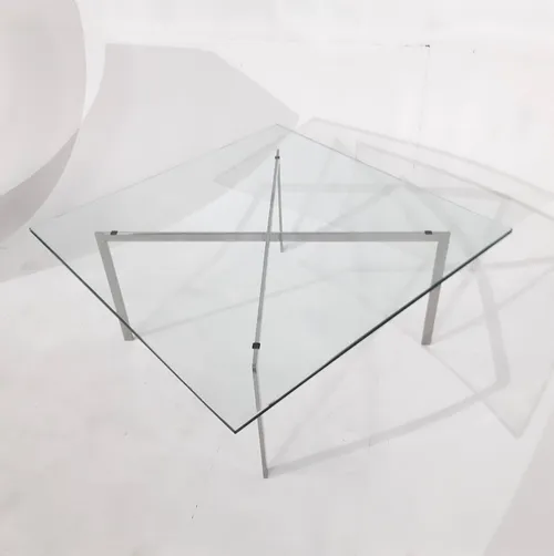 Square Glass and Chrome Base Barcelona Coffee Table (Removable top)