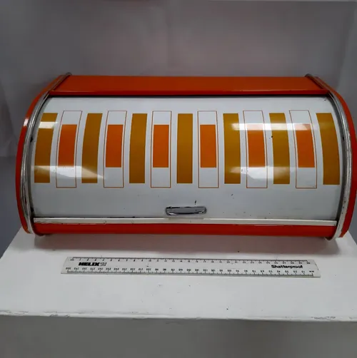 1970s Metal Orange Bread Bin