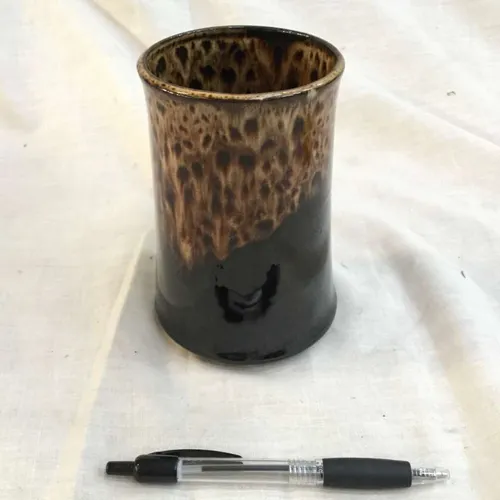 Short black and brown lava glaze pot/vase