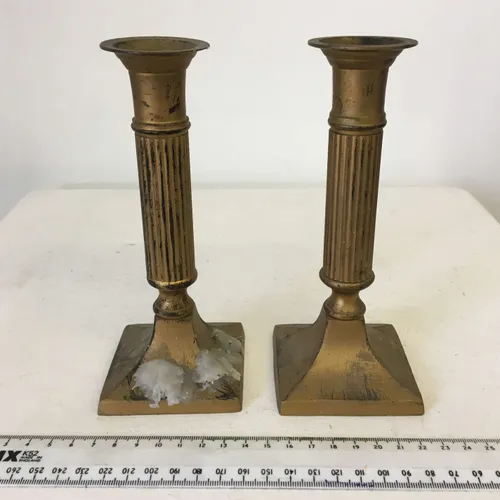Pair of old painted wood candlestick