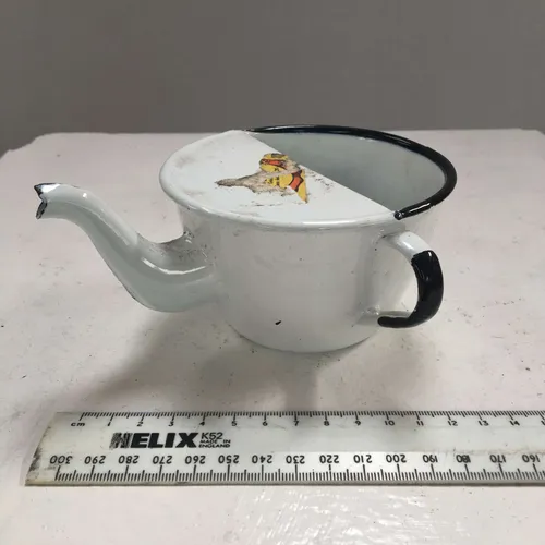 Period White with Black Trim Enamel Invalid Hospital Feeder Cup