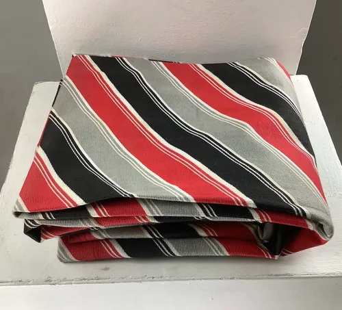 Red grey and black striped curtains 