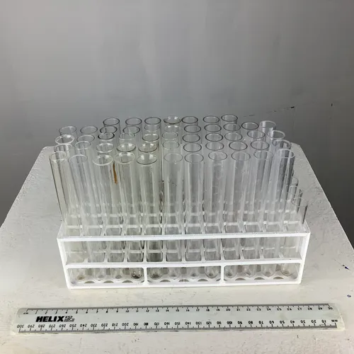 White Test Tube Rack with 60 Plastic Test Tubes