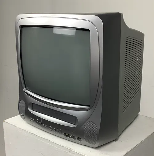 Period Silver Grundig Television VHS Player with Remote Control