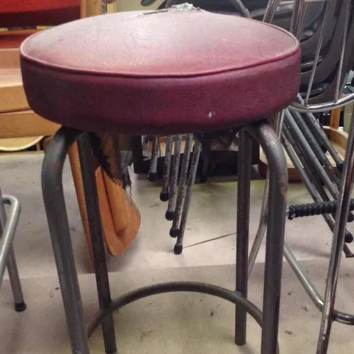 Red Vinyl Covered Bar Stool Circular Metal Frame