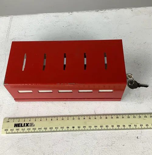 Red Metal Rectangular Cash Box with Key