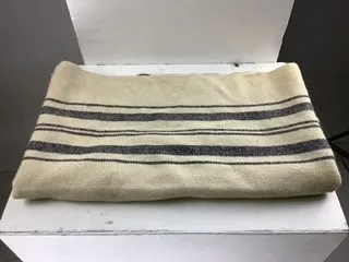 White Wool Blanket with Black Stripes