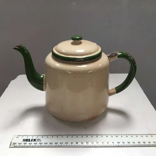 Period Cream & Green Enamel Teapot
