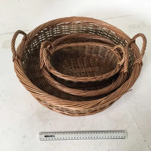 Set of 3 Round Handled Shallow Wicker Baskets