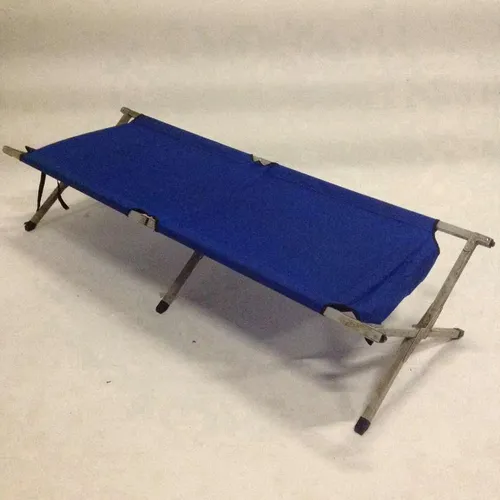 Foldable Camp Bed Metal Frame Blue Canvas