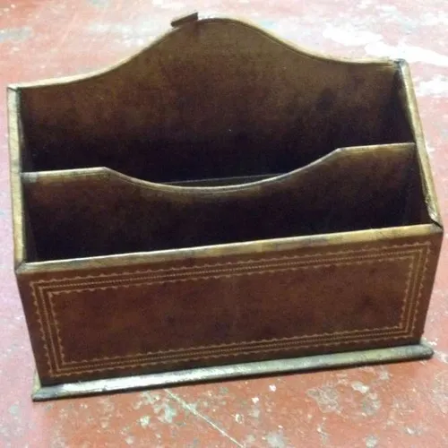 Brown Leather Letter Holder / desk tidy