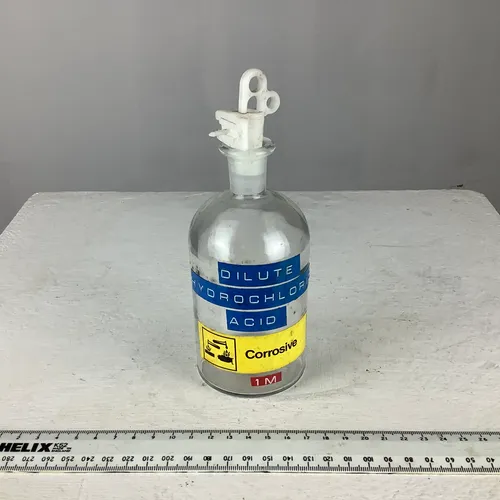 Small Labelled Glass Hydrochloric Acid Bottle with Stopper