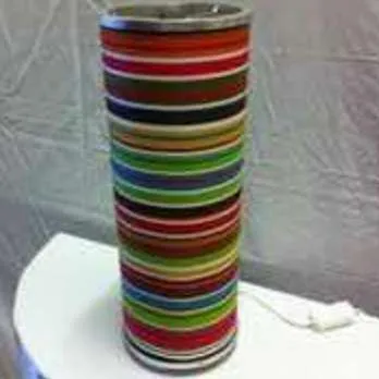 Modern cylindrical lampshade with bold coloured stripes