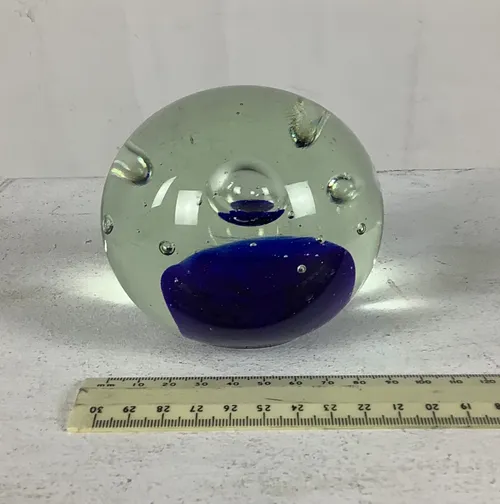 Clear and Dark Blue Glass Paperweight