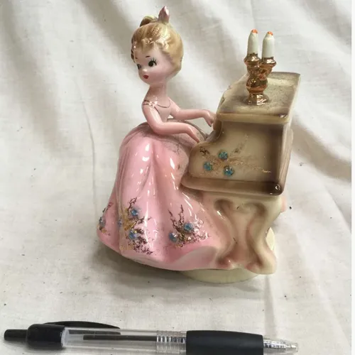 Girl At Piano 'Josef Originals' Ceramic Wind Up Music Box Player