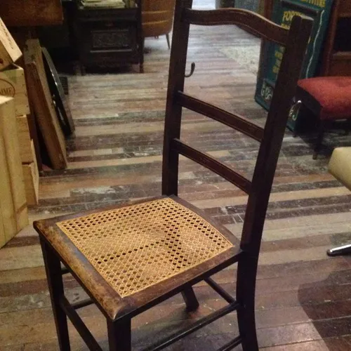 wood dining chair with woven seat