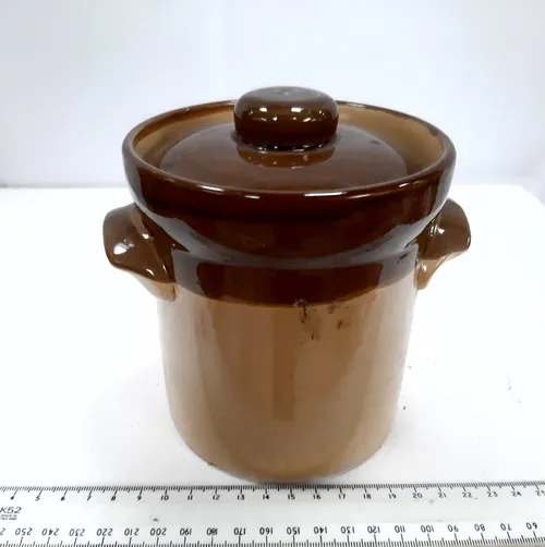 Brown and Tan Granville Stoneware Jar with Lid