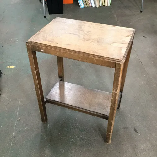 Period Wooden Side Table with Worn Top and Shelf
