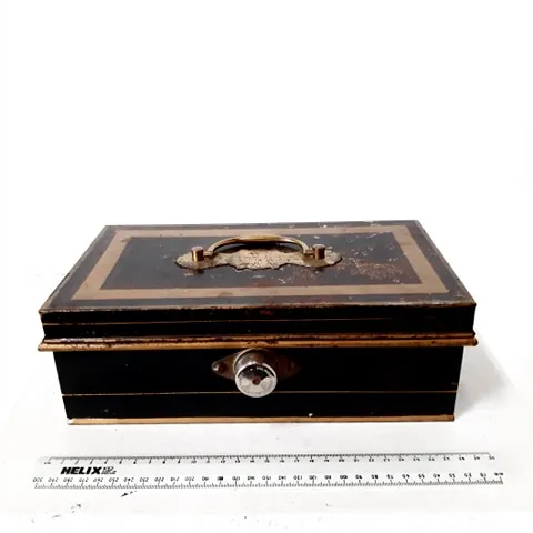 Period Black with Gold Trim Metal Cash Box