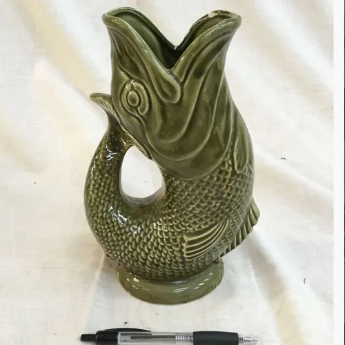 Gurgle Jug/ Glug Jug Copper Green Fish Water Jug