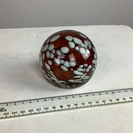 Red and Light Blue Dot Glass Paperweight