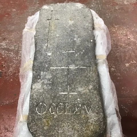 Tall Fake Celtic Gravestone (Cross and “OCCLXV” engraving)