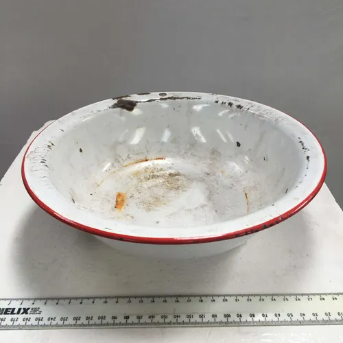 Period White with Red Trim Aged Enamel Bowl Basin