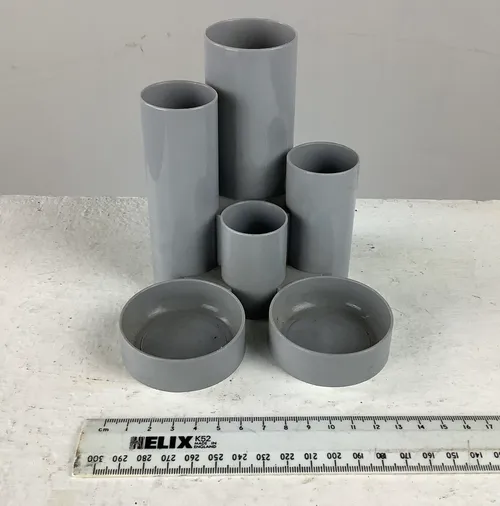 Grey plastic 6 compartment cylindrical desk tidy