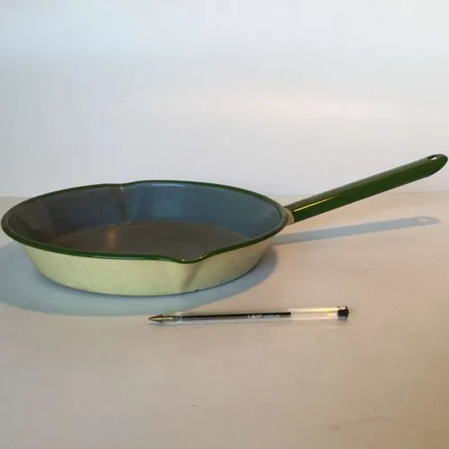 Green and Cream Enamel Frying Pan