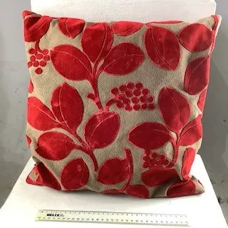 Grey and Red Floral Patterned Cushion