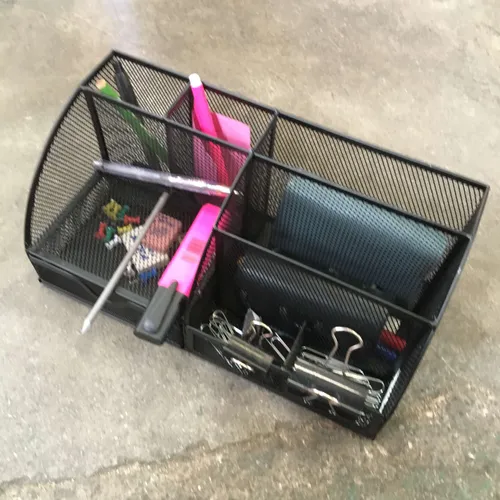 Black Mesh Metal Desk Tidy with Stationary