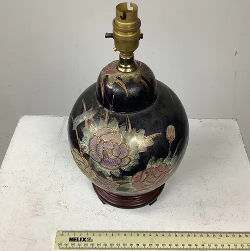 Navy Blue Ceramic Floral Lamp Base