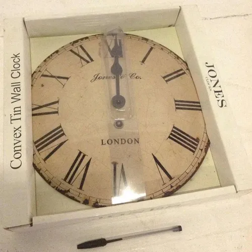James and Co tin metal analogue wall clock with tan face