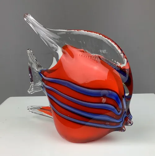 Red and Blue Striped Glass Fish
