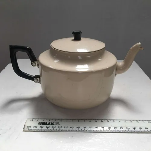 Cream Enamel Teapot with Black Handle