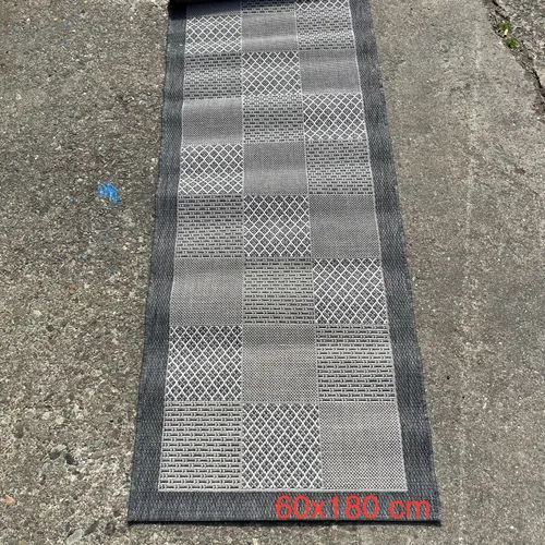 Black/Grey/White Floor Runner with Patterned Squares Design