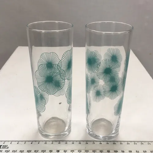 Pair green/blue flower design highball glass